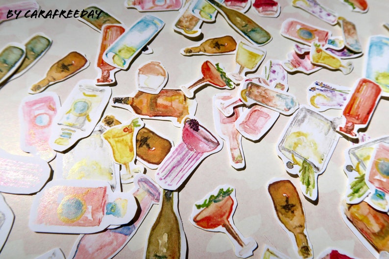 15 PCS Cocktail Sticker Pack - Matte Kawaii Wine stickers, Alcohol sticker pack, Cute drink sticker pack, scrap book,water resistant sticker image 4