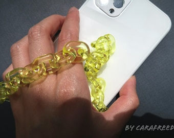 Bracelet jaune vif, dragonne de téléphone, charme de téléphone minimal, lanière de téléphone de 8 pouces, porte-clés de téléphone fait à la main, chaîne épaisse, porte-poignet