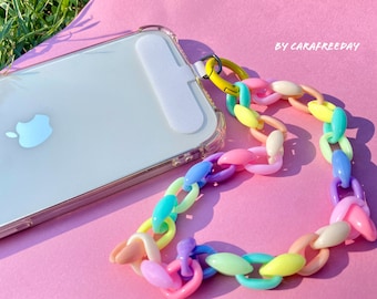 Telefoonpolsbandje in pastelkleur, dik kettingkoord