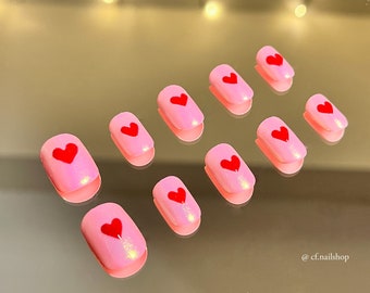Glazed Heart Press On Nails, Valentine's Day Nail Art