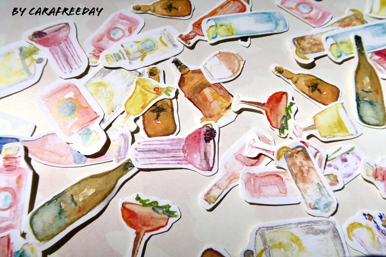 15 PCS Cocktail Sticker Pack - Matte Kawaii Wine stickers, Alcohol sticker pack, Cute drink sticker pack, scrap book,water resistant sticker image 2
