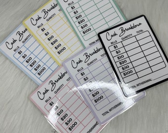 Laminated Cash Breakdown Teller Slip: Budgeting Tool