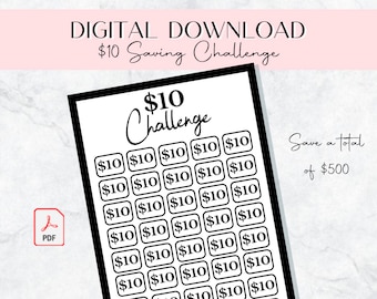 Savings Challenge Printable, 10 dollar Saving Challenge, Savings Tracker, Money Tracker, Digital Download, Saving Challenge, Minimalist