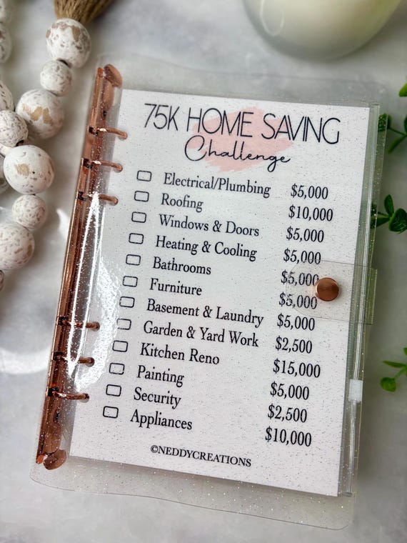 A5 Binder: 75k Savings Challenge Home Savings
