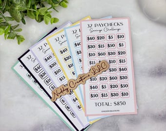 32 Paycheks Saving Challenge, A6 Envelope Challenge, Laminated