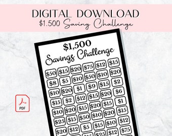 Savings Challenge Printable, 1.5k Saving Challenge, Savings Tracker, Money Tracker, Digital Download, Saving Challenge, Minimalist