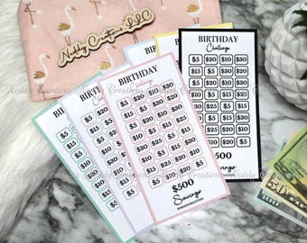 Birthday Saving Challenge, 500 Dollar Savings Challenge, Birthday Challenge, Savings Challenge, A6 Envelope Challenge, Laminated