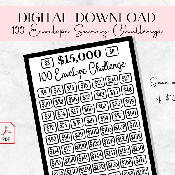 Savings Challenge Printable, 100 Envelope Challenge, Savings Tracker, Digital Download,  Saving Challenge, 15K, Minimalist