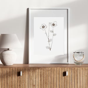 Floral Wall Art · 5 Brown Line Floral Prints · Printable Art · Downloadable Botanical Printable File