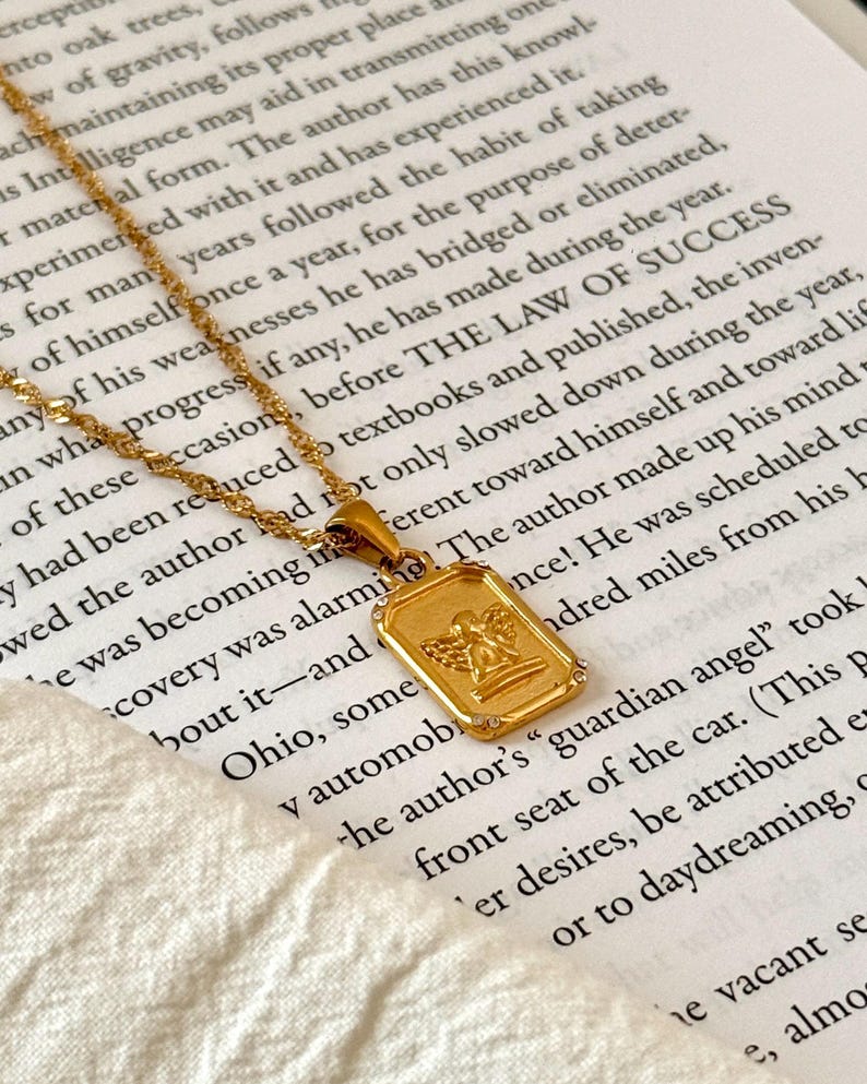 18k Gold Angel Necklace Dainty Cherub Pendant Necklace Minimalist Everyday Jewelry Gift for Her Stainless Steel Gold Jewelry Christian Gift image 7