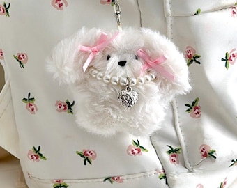 Coquette Bunny Bag Charm Accessories Stuffed Animal Purse Charm Pink Bow Coquette Bunny Keychain Cute Gift for Teen Daughter Birthday Idea