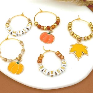 Thanksgiving Wine Charms Fall Party Favor Friendsgiving Host Gift Idea Leaf Wine Charms Pumpkin Identifier Tag Set of 6 Drinkware Fall Charm