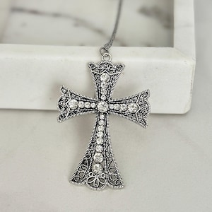 Kreuz Halskette Silber Großes Kreuz Anhänger Gothic Grunge Schmuck Geschenk für Frauen Vintage Accessroies für katholischen religiösen Schmuck Geschenk