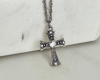 Silver Cross Necklace Women Dainty Jewelry Giftbox Christian Gift Minimalist Cross Charm Coquette Jewelry Gift for Daughter Necklace Silver