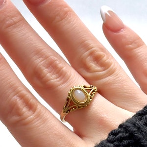 Gold Pearl Ring 18k Gold Coquette Jewelry Statement Ring Dainty Stainless Steel Stackable Ring Gift for Her Everyday Ring Women Jewelry Gift