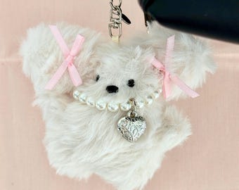 Bunny Keychain Backpack Accessorie Plushie Toy Key Ring Pink Bow Coquette Bag Charm  Animal Dollete Keychain Gift for Teen Daughter Birthday