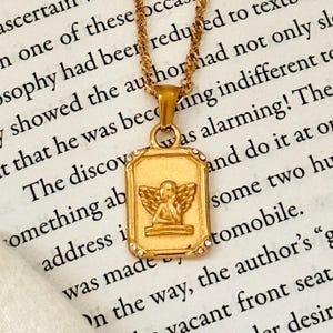 18k Gold Angel Necklace Dainty Cherub Pendant Necklace Minimalist Everyday Jewelry Gift for Her Stainless Steel Gold Jewelry Christian Gift image 1