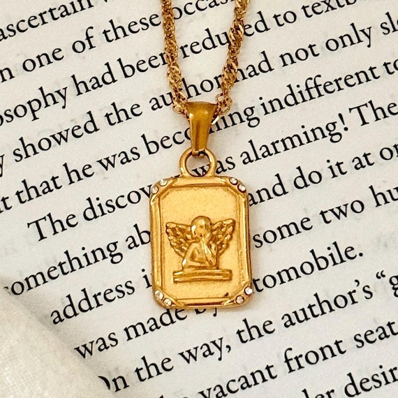 18k Gold Angel Necklace Dainty Cherub Pendant Necklace Minimalist Everyday Jewelry Gift for Her Stainless Steel Gold Jewelry Christian Gift