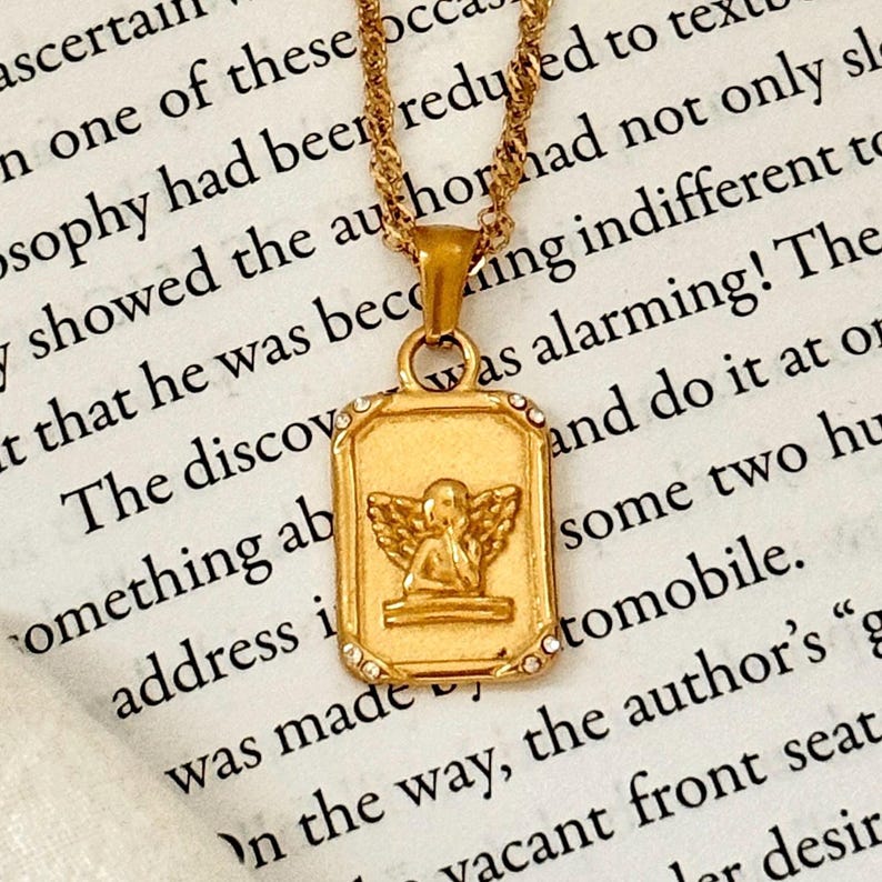 18k Gold Angel Necklace Dainty Cherub Pendant Necklace Minimalist Everyday Jewelry Gift for Her Stainless Steel Gold Jewelry Christian Gift image 1