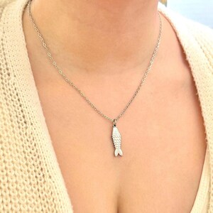 Gold Fish Pendant Necklace Fish Necklace Statement Jewelry Stainless Steel Friendship Necklace Fisher Gift Sea Lover Ocean Sardine Necklace