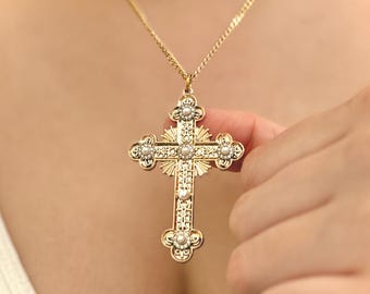 ヴィンテージ イタリア製マイクロモザイク クロス ペンダント、花の