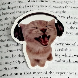Pegatina de auriculares de gato, regalo para hija, calcomanía de vinilo divertida y linda para teléfono, accesorios coquetos, pegatina troquelada, regalo de cumpleaños para amantes de los gatos, gatito