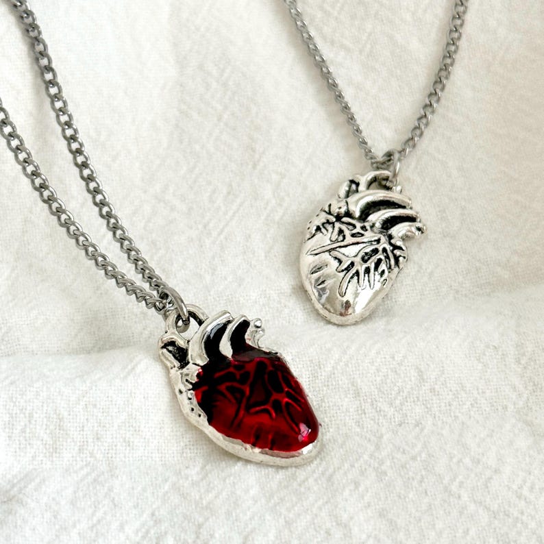 Anatomical Necklace Red Heart Charm Anatomy Jewelry Nurse Cardiologist Dainty Silver Jewelry Gift for Biology Teacher Heart Necklace Nursing image 8