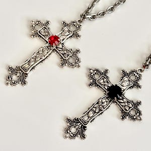 Gothic Cross Necklace Silver Big Cross Pendant Vintage Grunge Jewelry Gift for Her Statement Black Cross Pendant Religious Jewelry
