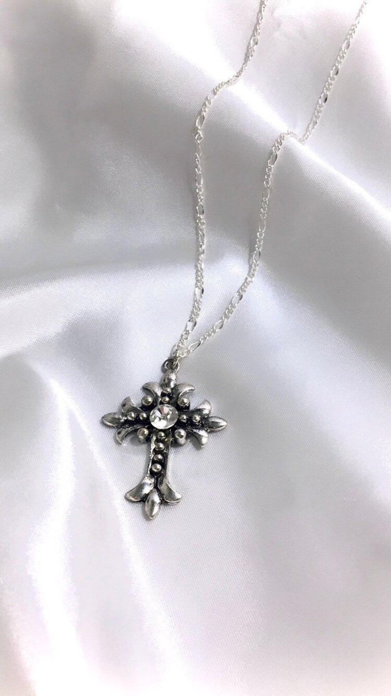 Vintage Fleur Cross Necklace Grunge Y2k Gothic Silver Cross - Etsy