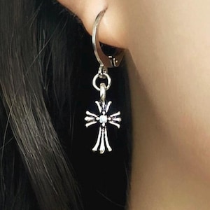 Tiny Cross Earrings Silver Dainty Dangle Earrings Vintage Cross Jewelry gift for Catholic Friend Grunge Gothic Cross Charm Jewelry Gift