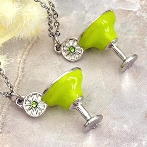Matching Jewelry Margarita Necklace  Cocktail Set Jewelry Gift for Bartender Friend Going Out Necklace Silver Jewelry Gift for Friend Cup