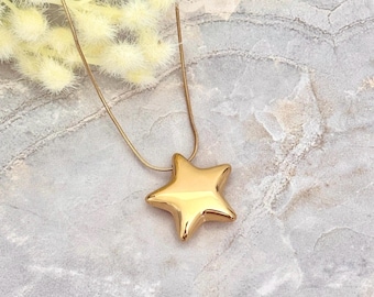 Dikke 3D-sterketting gouden damesverklaring sieraden roestvrij staal bubble ster ketting gezwollen ster sieraden cadeau voor vriend verjaardag