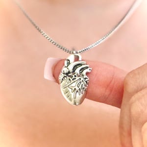 Anatomical Heart Necklace Silver Human Heart Charm Grunge Jewelry Gift Idea for Couples Matching Necklace Dainty Silver Relationship Jewelry