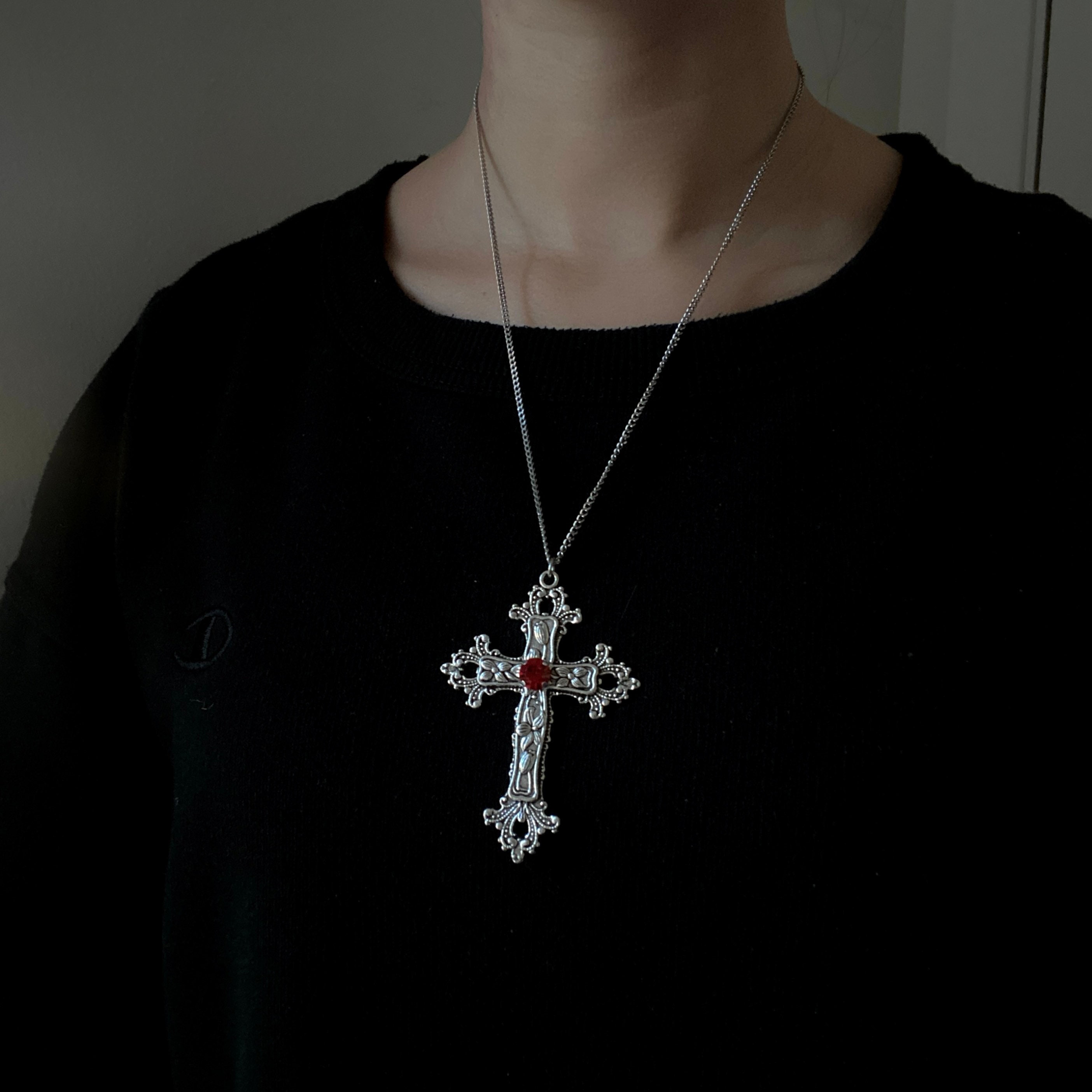 Streetwear Gothic Christ Cross Chain Necklace Y2k Chrome Style | eBay