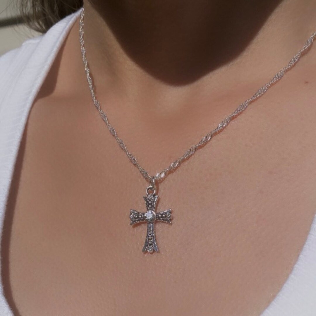 Blessed Cross Necklace Dainty Minimalist Gothic Cross Pendant Etsy