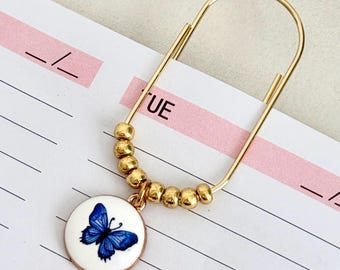 Vlinder bladwijzer charme leesgrage kous stuffer voor haar sierlijke boekaccessoires boekenliefhebber cadeau huisje kern blauwe vlinder bedel clip
