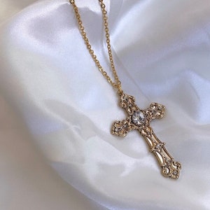 Golden Serenity necklace gold cross necklace women jewelry gothic cross pendant y2k statement necklace