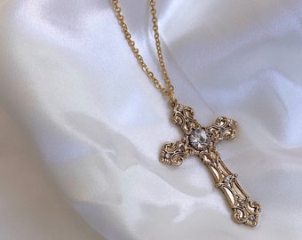 Golden Serenity necklace gold cross necklace women jewelry gothic cross pendant y2k statement necklace