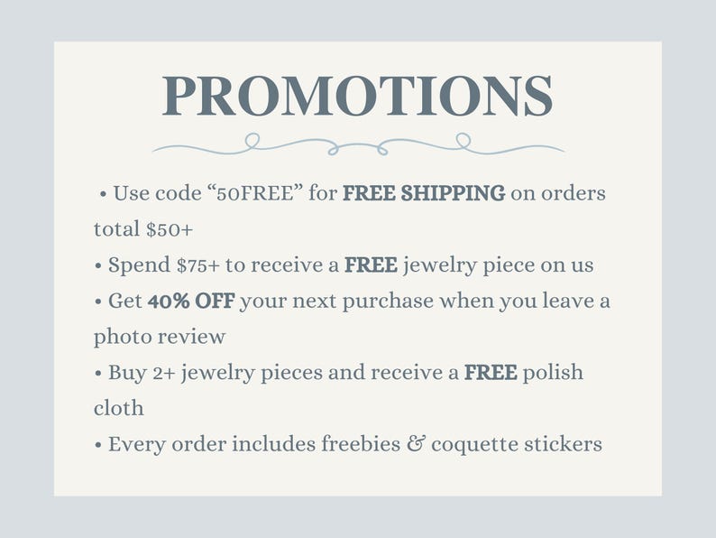 Blue Doll jewelry promotions including free shipping over $50 and discount offers