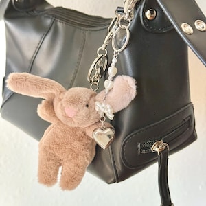 Bunny Keychain Brown Rabbit Pendant Bag Charm Fluffy Animal Toy Key Ring Plushie Backpack Accessories Dollete Bunny Charm Gift for Daughter