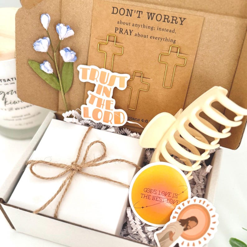 Christian Gift Box For Women Friend Personalized Self Care Package For Her Empowering Birthday Gift Set For Friend Gold Cross Necklace Faith image 1