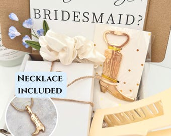 Cowgirl Bridesmaid Proposal Box Western Theme Bachelorette Bundle Boot Necklace Gold Coastal Cowgirl Jewelry Country Theme Wedding Party