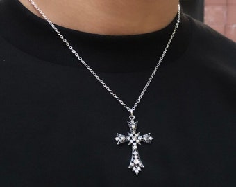 Gothic Cross Necklace Silver Grunge Jewelry Vintage Cross Pendant Celtic Cross Religous Jewlery Gift idea For Catholic Friend Minimalist