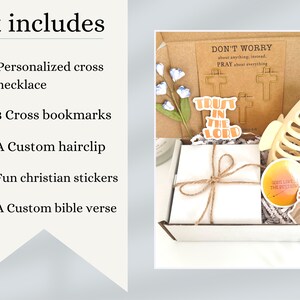 Christian Gift Box For Women Friend Personalized Self Care Package For Her Empowering Birthday Gift Set For Friend Gold Cross Necklace Faith image 2