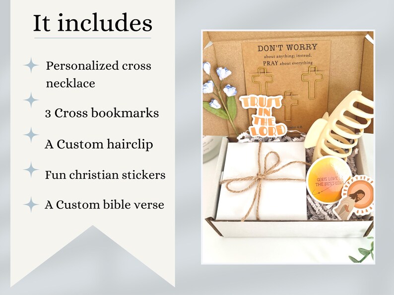 Christian Gift Box For Women Friend Personalized Self Care Package For Her Empowering Birthday Gift Set For Friend Gold Cross Necklace Faith image 2