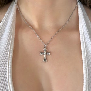 Blessed cross necklace dainty minimalist gothic cross pendant religious y2k grunge silver coquette jewelry personalized gift