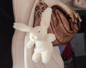 White Bunny Key Chain Bag Charm Fluffy Animal Toy Key Ring Plushie Backpack Accessories Bunny Charm Gift for Her Teen Daughter Birthday Gift