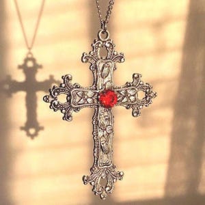 Gothic Cross Necklace Silver Big Cross Pendant Vintage Grunge Jewelry Gift for Her Statement Big Cross Necklace Religous Jewelry Gift Idea