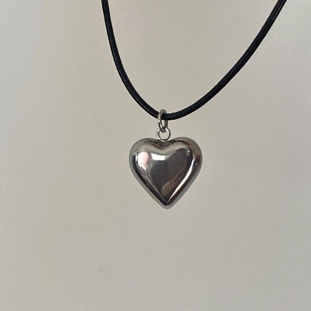 Bold Puffed Heart Cord Necklace