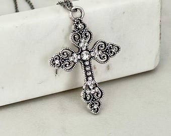 Goth Cross Necklace Y2K Grunge Silver Jewelry Women Small Silver